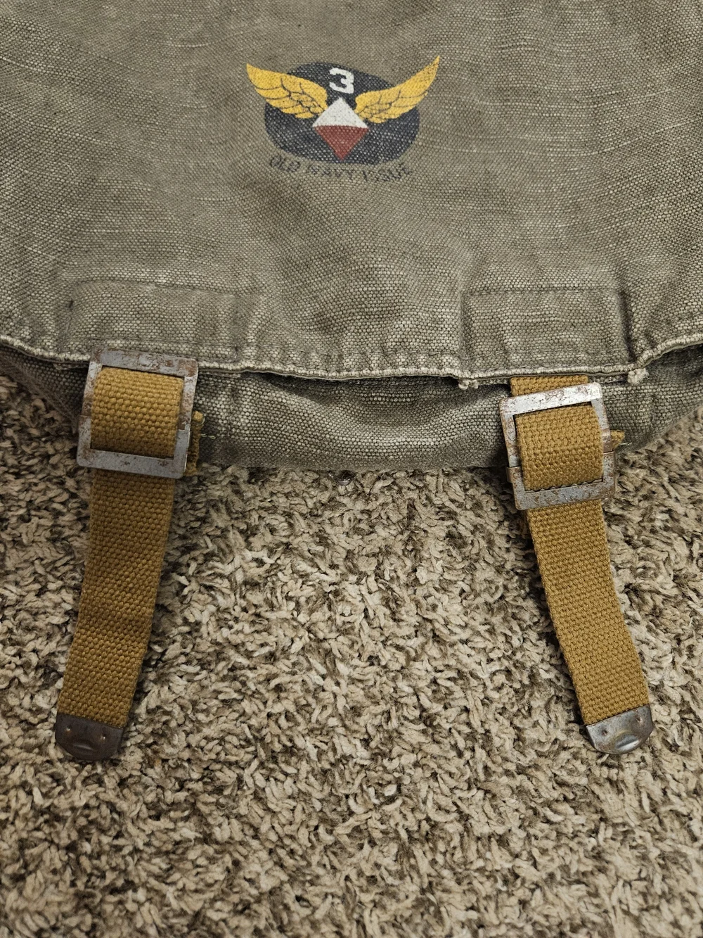 Vinatge Old Navy Olive Green Canvas Crossbody Satchel with Mustard Strap